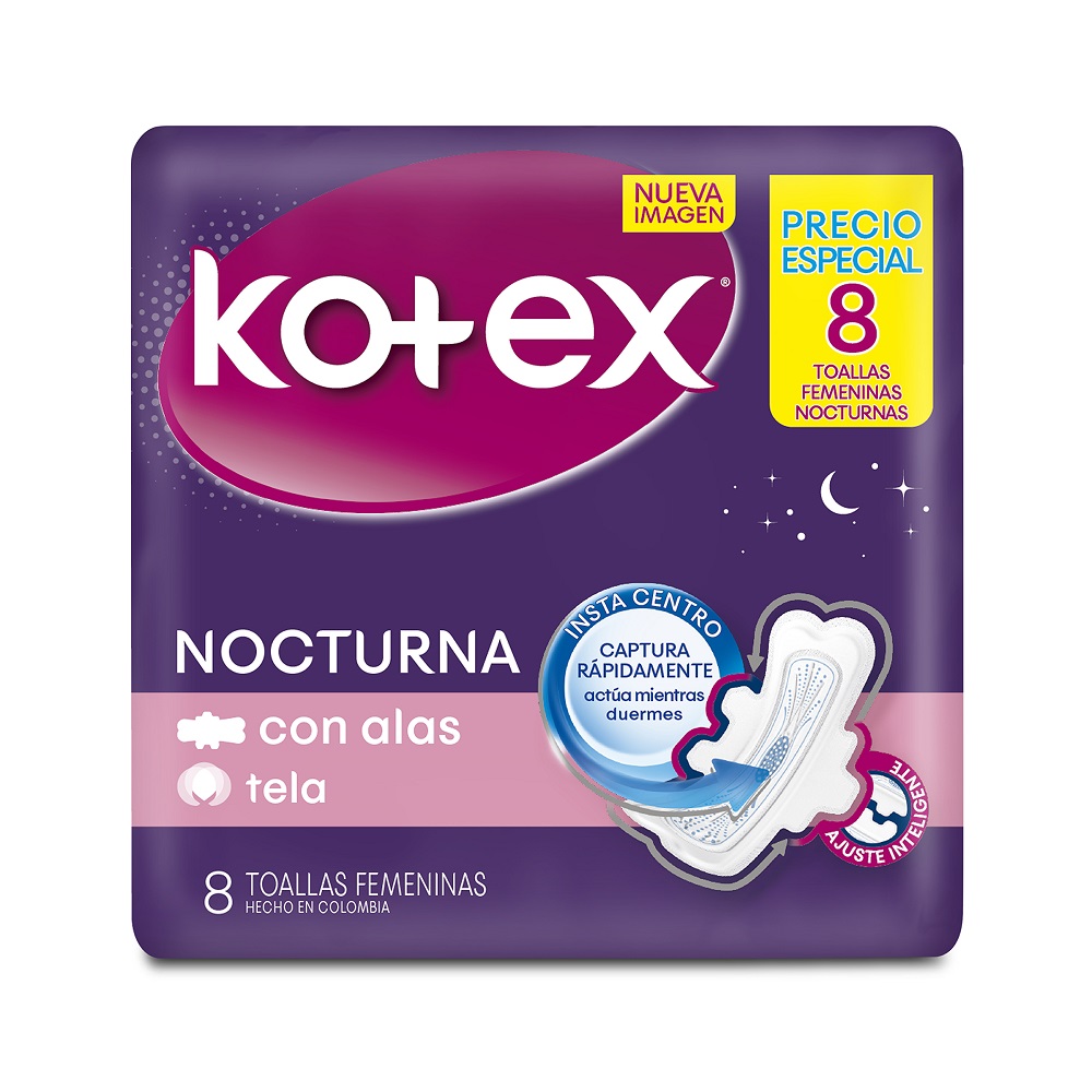 Kotex nocturna tela c/alas 8 und