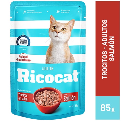 [23] Ricocat adultos trocitos salmon pouch 85gr (1-15)